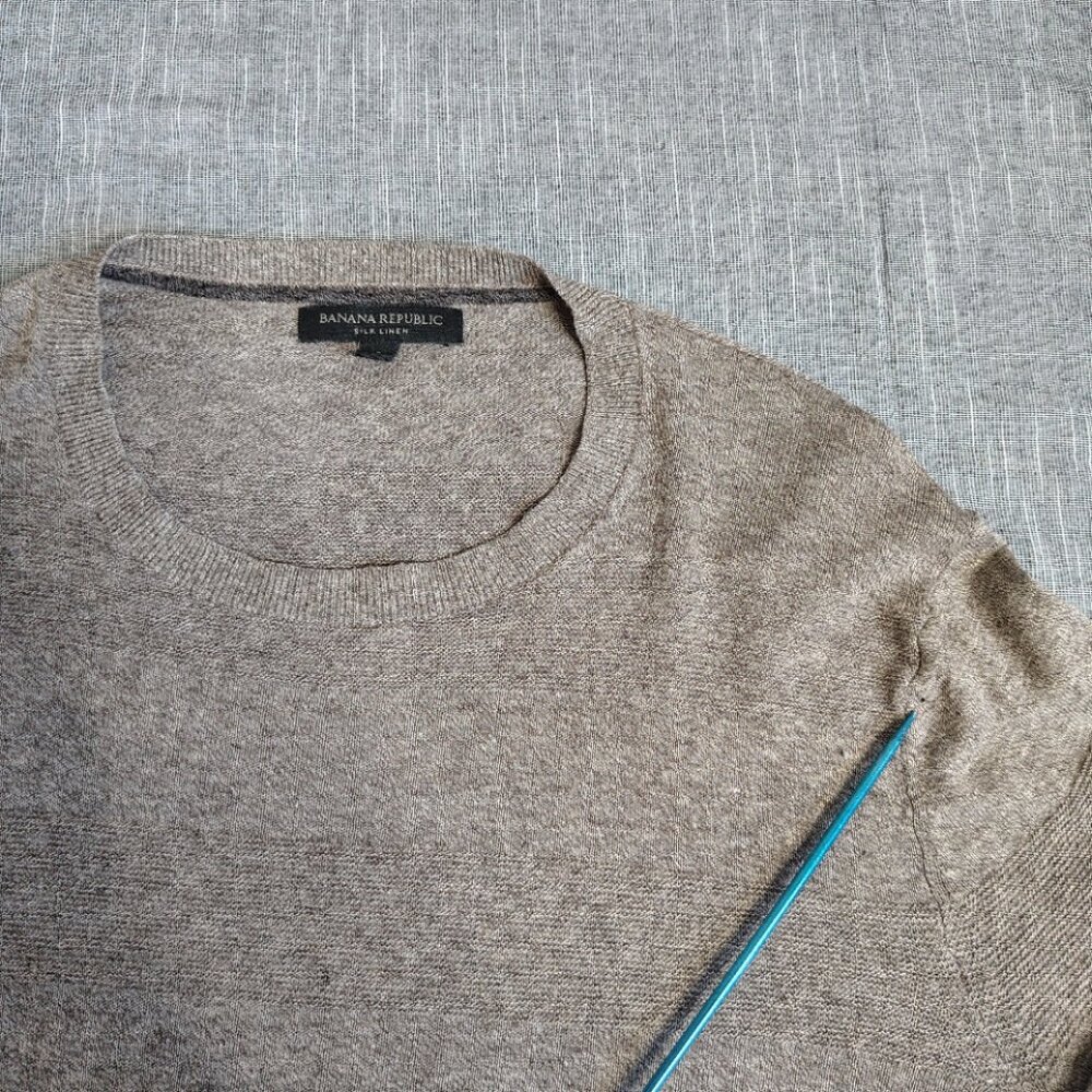 Banana Republic Sweater Size Medium Beige Silk Linen Striped Crewneck‎ - Picture 4 of 11